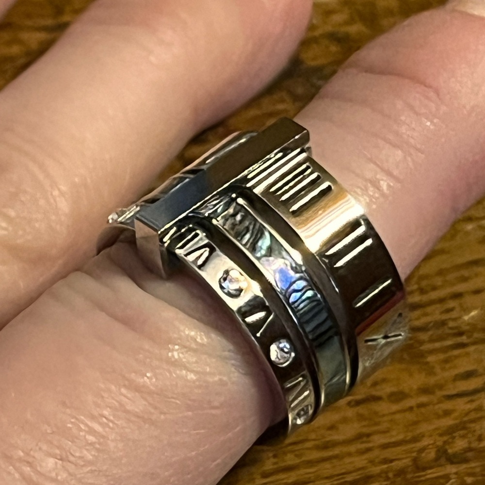 THREE LAYERS ROMAN NUMERALS BLUE EVENING RING SET SIZE 7 NEW - Picture 9 of 10
